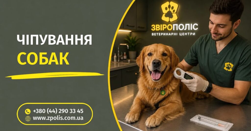 Чипування собаки ветеринаром у клініці Звірополіс